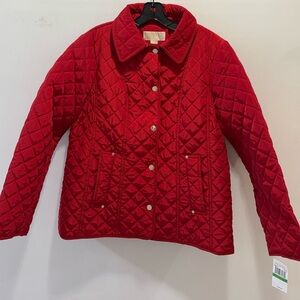 Michael Kors Women Bottom Front Quilted Red Snap Jacket  L Pockets